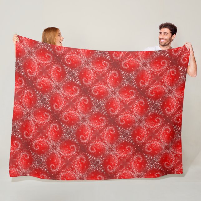 Modern Red Snowflake Pattern Fleece Blanket (In Situ)