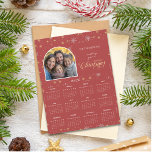 Modern Red Snowflake Photo 2026 Calendar Card<br><div class="desc">Magnetic card calendar with photo and Christmas greeting. Features your selected photo along with customised greeting and 2026 calendar on a wintery snowflakes red background.</div>