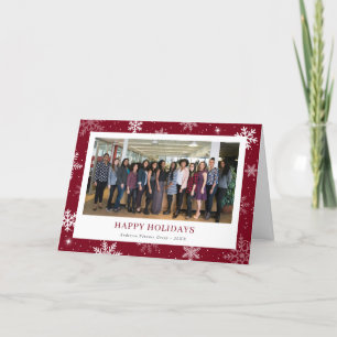 Modern Red Snowflake Photo Business Holiday Card