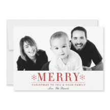 Modern Red Snowflakes Photo Holiday Card