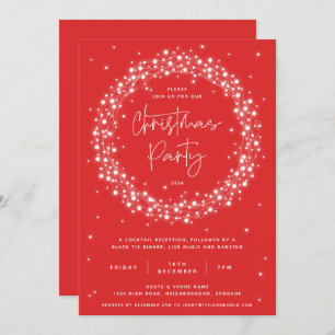 Modern Red Sparkling Lights Christmas Party Invitation
