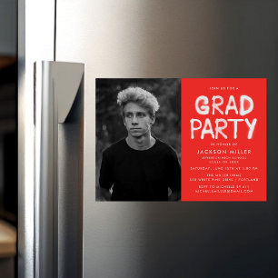 Modern Red Spray Paint Photo Graduation Party Magnetic Invitation