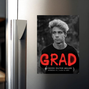 Modern Red Spray Paint Typography Photo Graduation Magnetic Invitation