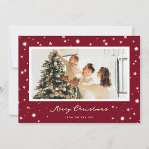 Modern Red Stars Merry Christmas Photo Cards