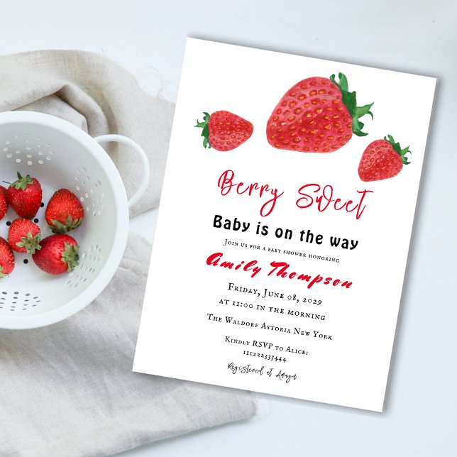 Modern Red Strawberry Berry Sweet Baby Shower Invitation (Creator Uploaded)