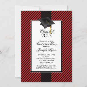 Modern Red Stripe Graduation Party Invitation