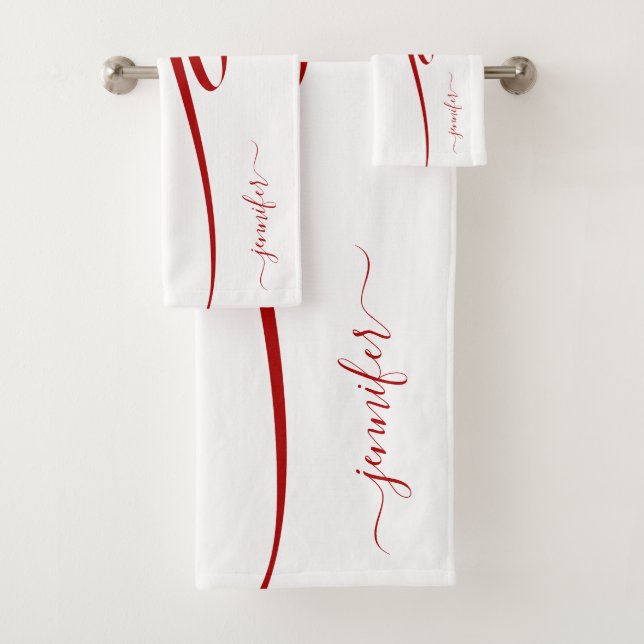 Modern Red Striped White Elegant Bath Towel Set (Insitu)