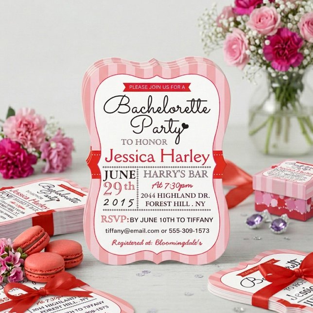 Modern Red Stripes Bachelorette Party Invitation (Creator Uploaded)