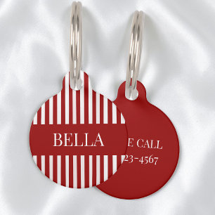 Modern Red Stripes Girly Chic Personalised Name Pet Tag