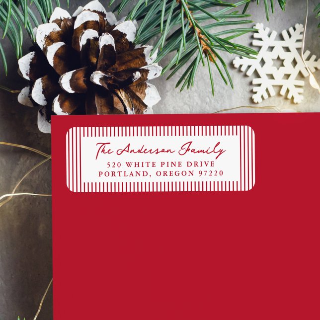 Modern Red Stripes Holiday Return Address Return Address Label (Creator Uploaded)
