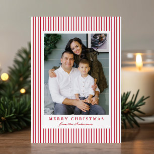 Modern Red Stripes Merry Christmas 2 Photo Holiday Card
