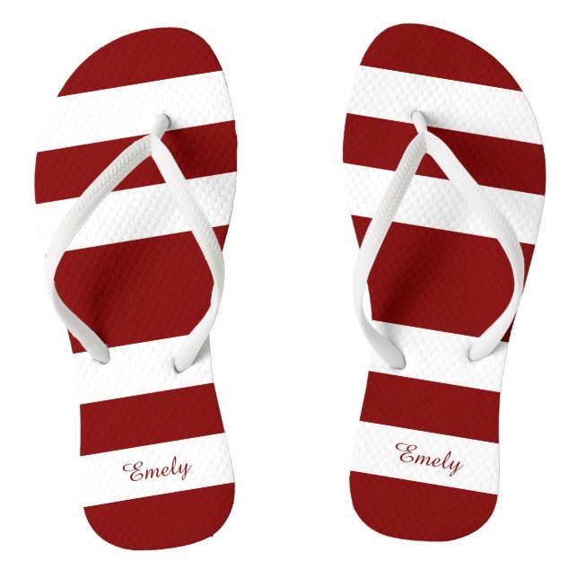 Modern Red Stripes Name Thongs (Footbed)