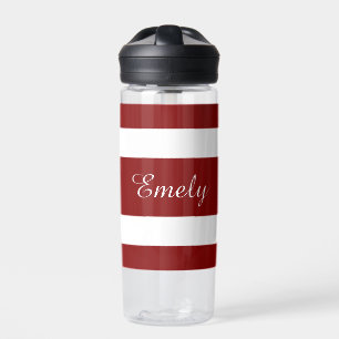 Modern Red Stripes Name Water Bottle