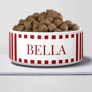 Modern Red Stripes Pattern Minimal Dog Name Pet