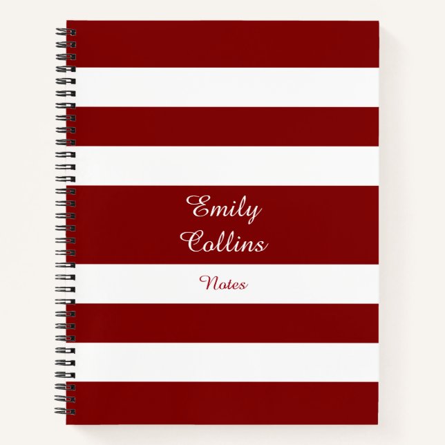 Modern Red Stripes Script Name Notebook (Front)