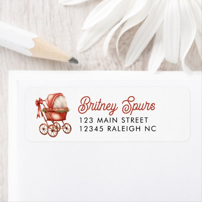 Modern Red Stroller Christmas Return Address Label (Insitu)