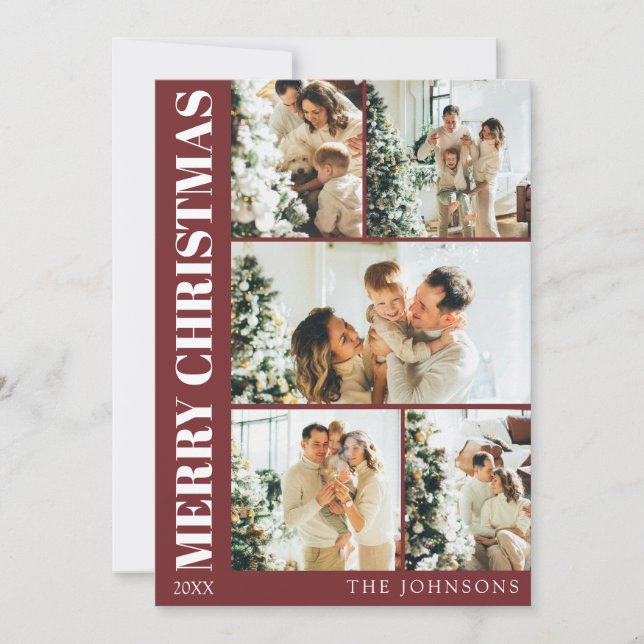 Modern Red Stylish Family Christmas Holiday Card (Front)