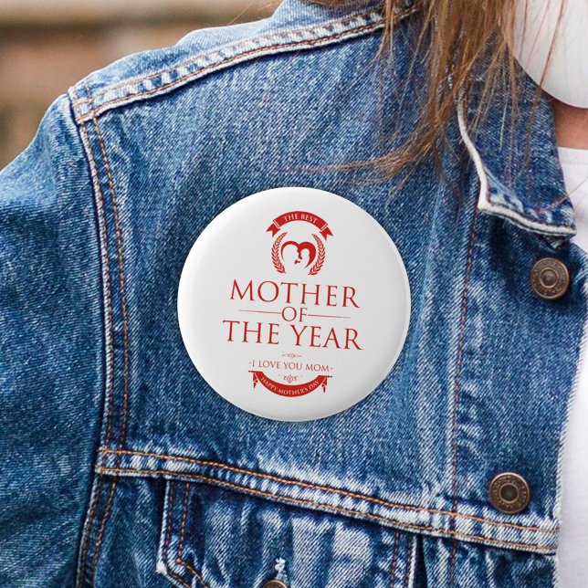 Modern Red The Best Mother of the Year 6 Cm Round Badge (Creator Uploaded)