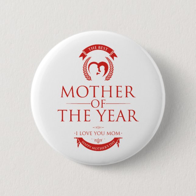 Modern Red The Best Mother of the Year 6 Cm Round Badge (Front)
