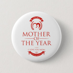 Modern Red The Best Mother of the Year 6 Cm Round Badge