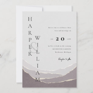 modern red torn paper mountains wedding invitation