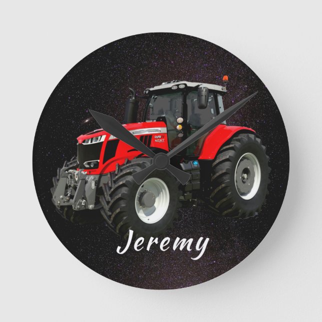 Modern Red Tractor  Round Clock (Front)