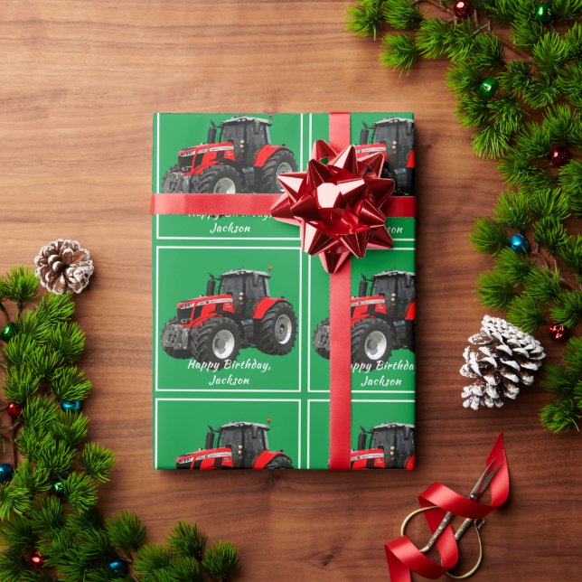 Modern Red Tractor Wrapping Paper (Holiday Gift)