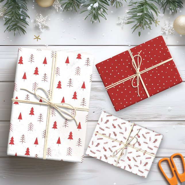 Modern Red Trees and foliage Christmas Gift Wrapping Paper Sheet (Creator Uploaded)