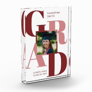 Modern Red Trendy Typography Graduation Photo Block