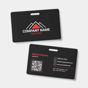 Modern Red Triangle Building Roofing QR Code ID Badge