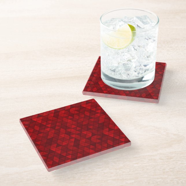 Modern Red Triangles Geometric Stylish and Trendy Glass Coaster (Angled)