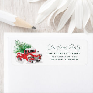 Modern Red Truck Christmas Party Return Address Label