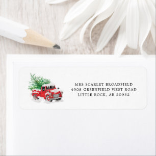 Modern Red Truck Christmas Tree Return Address Label