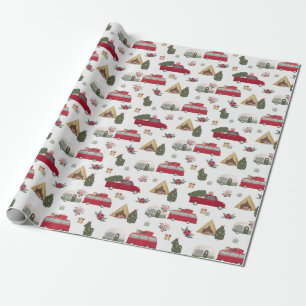 Modern Red Truck Trailer Vacation Christmas Wrapping Paper
