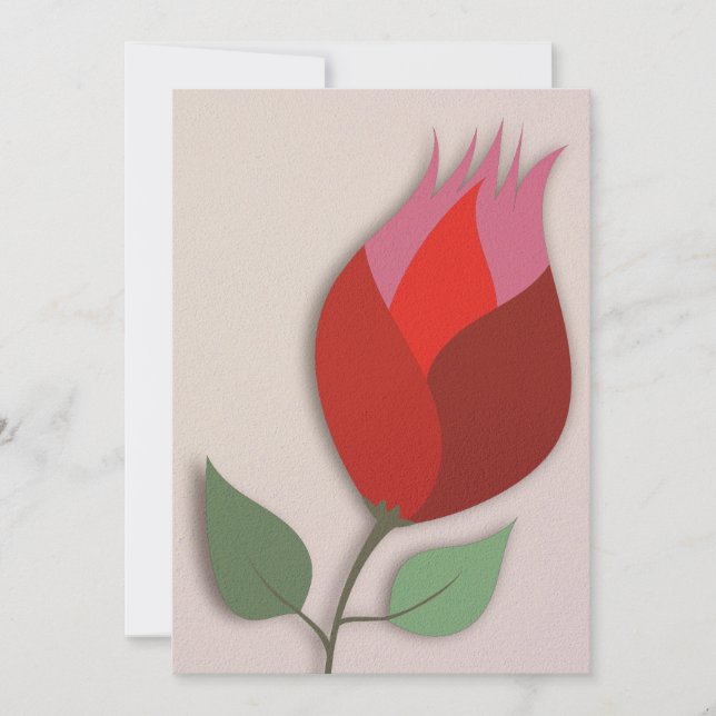 Modern Red Tulip Paper Cutout Art Blank Note Holiday Card (Front)