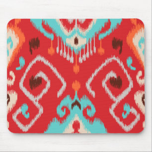 Modern red turquoise girly ikat tribal pattern mouse pad