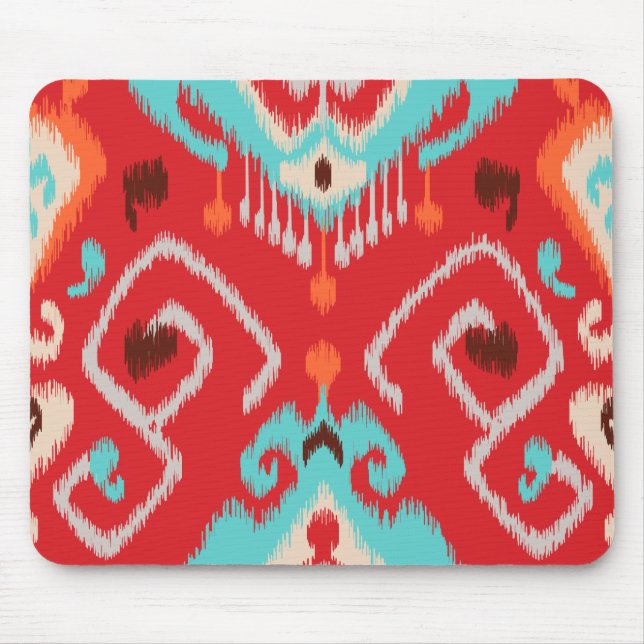 Modern red turquoise girly ikat tribal pattern mouse pad (Front)