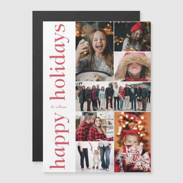 Modern Red Type Happy Holidays Multi-Photo Card (Front/Back)