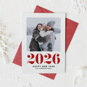 Modern Red Typography 2022 Happy New Year Photo Holiday Card