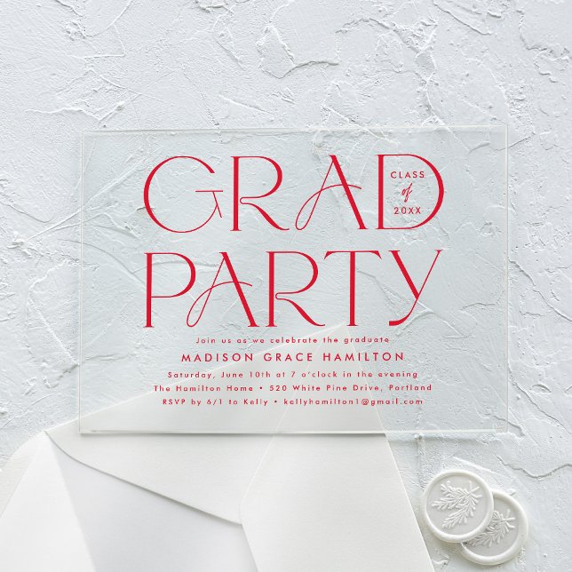 Modern Red Typography Graduation Party Acrylic Invitations (Creator Uploaded)
