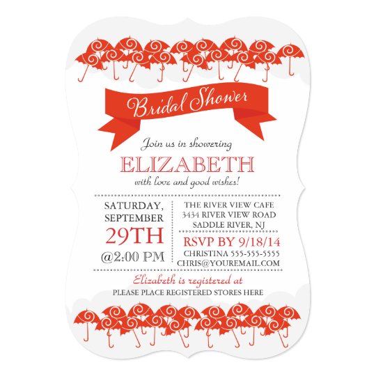 Modern Red Umbrella Bridal Shower Card