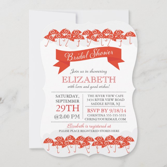 Modern Red Umbrella Bridal Shower Invitation (Front)