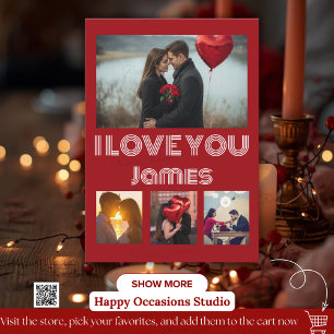 Modern Red Valentine’s Day Photo Card – 4 Photos