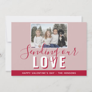 Modern Red Valentine`s Day Script Family Photo Holiday Card