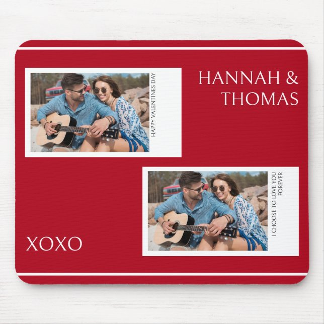Modern Red Valentines Day Custom Photo Mouse Pad (Front)