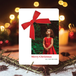 Modern Red Velvet Bow Photo Christmas Card
