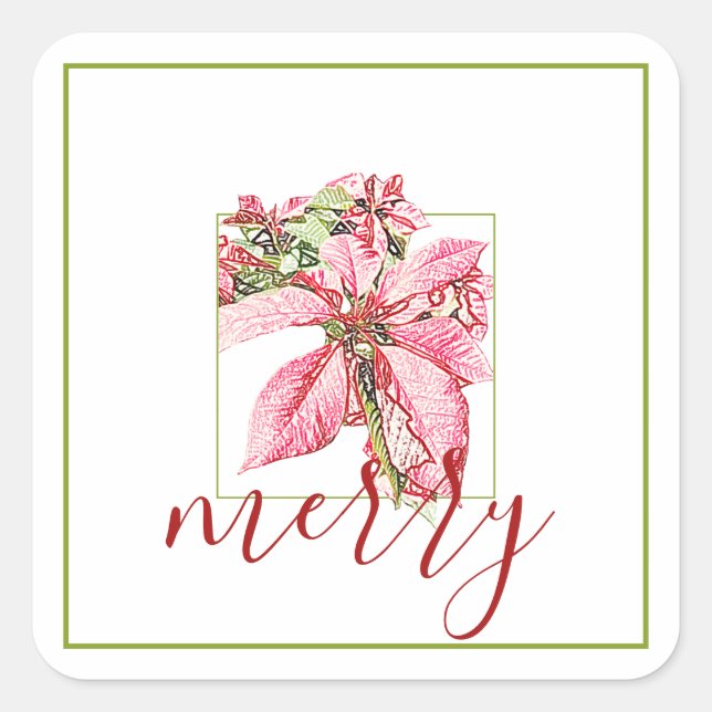 Modern Red Vintage Merry Poinsettia Holiday  Square Sticker (Front)