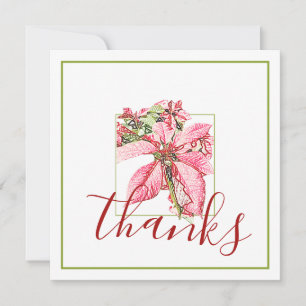 Modern Red Vintage Merry Poinsettia Holiday  Thank You Card