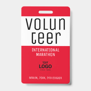 Modern Red Volunteer ID Logo QR Code Badge