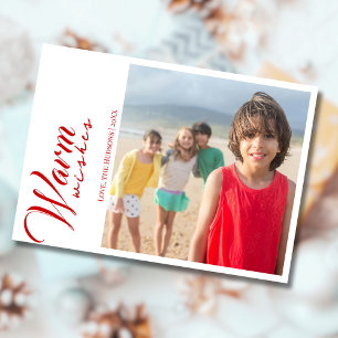 Modern Red Warm Wishes Two Beach Family Photo Holiday Card